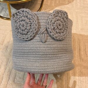 Gray Owl Knit Basket for Kids